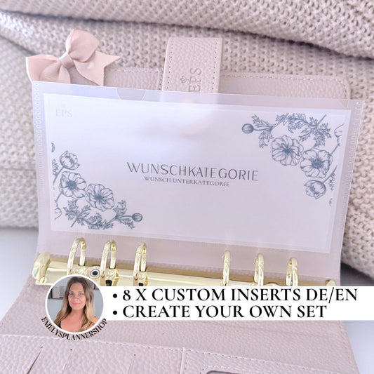 Personalized Cash Envelope Set – 8x Vellum Envelopes + Floral Inserts with Custom Text | A6 Ring Planner | EPS Handmade - EmelysPlannerShop