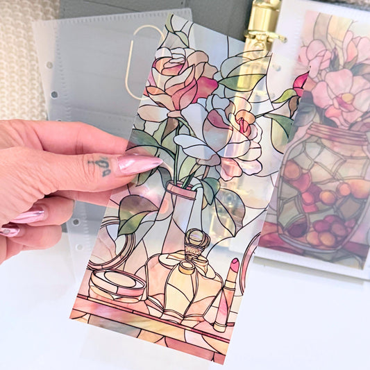 Stained Glass Insert A6 • Glossy Divider Page • Cash Stuffing System • Vellum Style Cover • Church Window Look • Elegant Stationery - EmelysPlannerShop